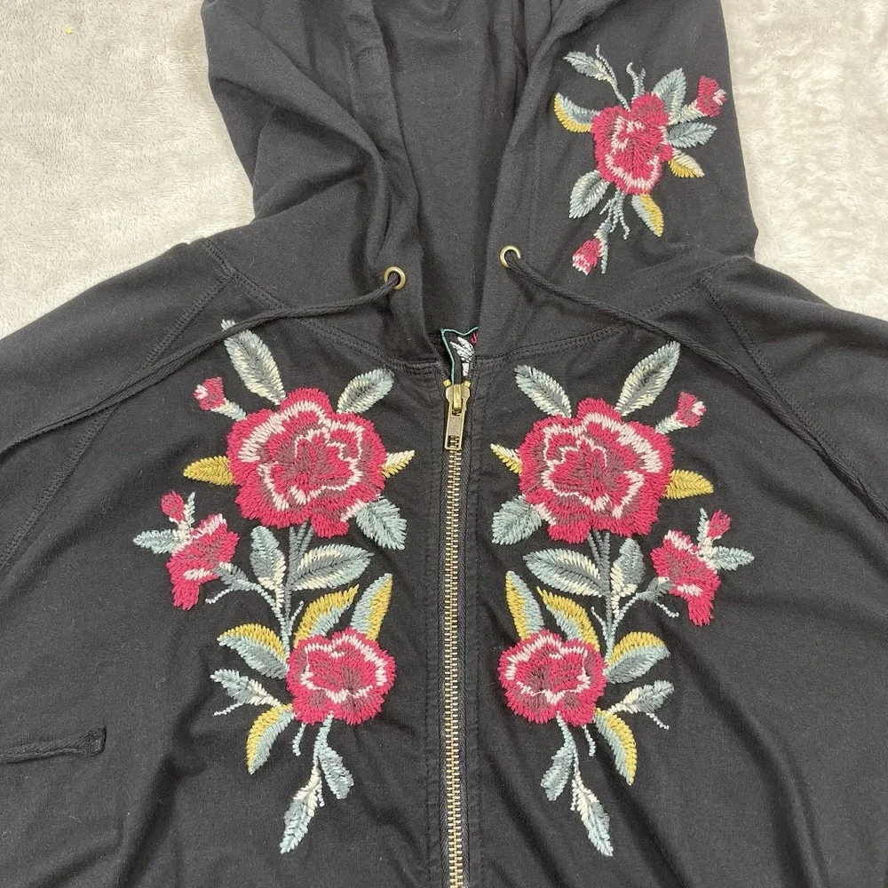 Johnny Was Black Hoodie with Pink Floral Design - Picture 8 of 13